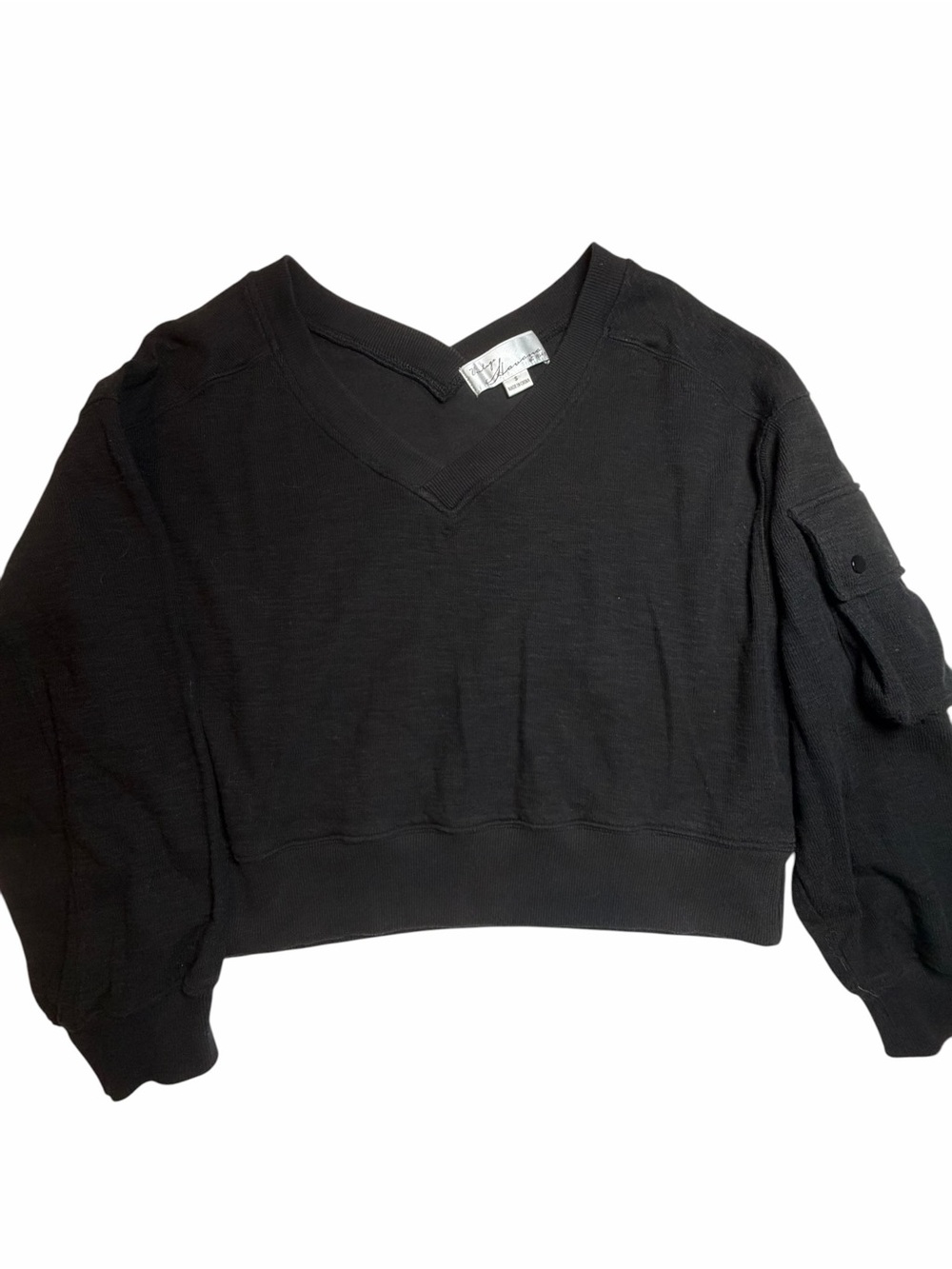 Vintage Havana Black V-Neck Cropped Sweatshirt